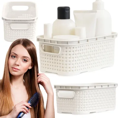 Immagine prodotto di Cestino in plastica 1L Contenitore rettangolare in rattan Bagno Camera da letto Bianco