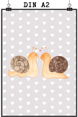 Produktbild von Mr. & Mrs. Panda Bild Schnecken Liebe DIN A2 - Grau Pastell - Geschenk, Pärchen, Kunstdruck, Freundin, Wandbild, Große, wanddeko, Plakat, glücklich, drucke, Paar