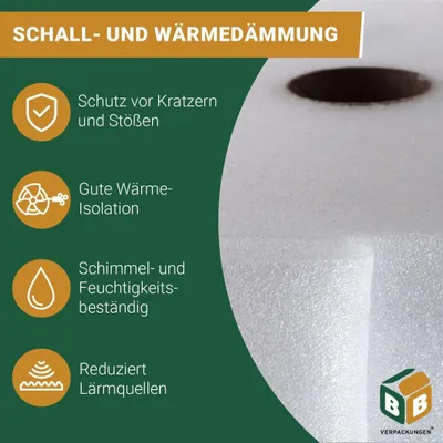 Produktbild von Trittschalldämmung (500 m²) multifunktionale PE-Schaumfolie 1mm für diverse Fußböden und Warmwasserfußbodenheizung Polster BB-Verpackungen