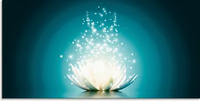 Produktbild von Vadim Georgiev: Magie der Lotus-Blume türkis - Glasbild, Größe:50x100 cm / Glasbild