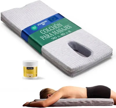 Productafbeelding van Massagebank voor nek en onderrug met een ergonomische opening aan de voorkant, ventilatieopeningen aan de onderkant, gemaakt van stevig schuim, met een afneembare en wasbare hoes. Geschikt voor massages thuis, op bed of op de bank
