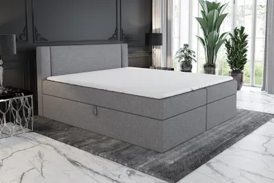 Produktbild von Boxspringbett ALI 200 x 200 mit 2 Bettkästen, Bonell-Matratze und Topper. Farbe: Grau