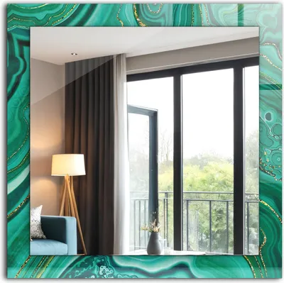 Produktbild von Dekorativer Wandspiegel - Bedruckter Spiegel - Motiv - 60x60 cm - Abstrakte Grüne Textur