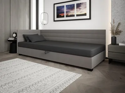 Obrázok produktu pre Čalúnená posteľ 110x195 KASANDRA PLUS 2 s úložným priestorom - šedá / svetlo šedá