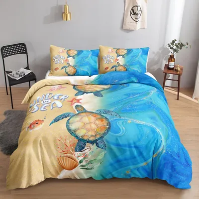 Productafbeelding van Beddengoedset onderwaterwereld, 155x220 cm, 2-delig, microvezel, schildpadmotief, met rits