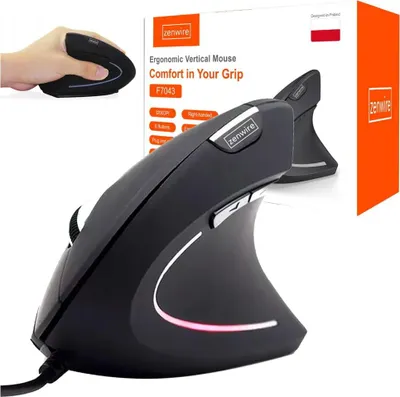 Image de Souris verticale - Ergonomique - Avec fil - 6 boutons - 800/1200 DPI - USB - Noir