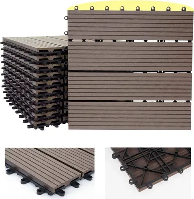 Produktbild von WPC Bodenfliese Rhone, Holzoptik Balkon/Terrasse, 11x je 30x30cm = 1qm Basis, coffee linear