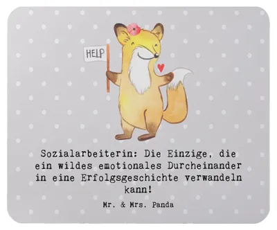 Produktbild von Mr. & Mrs. Panda Mouse Pad Sozialarbeiterin Erfolg - Grau Pastell - Geschenk, Anerkennung, Berufsalltag, Beruf, Engagement, Berufsleben, Berufsprodukte, laptop mousepad