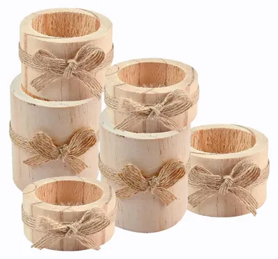 Productafbeelding van Set van 6 Ronde Natuurlijke Houten Kaarsenhouders