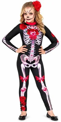 Produktbild von Skelett "Catrina" Kostüm für Mädchen | Dias de los Muertos Größe: 7-9 Jahre