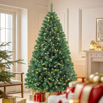 Produktbild von Künstlicher Weihnachtsbaum LED 180/210/235 cm – 900 Spitzen, 180 Warmweiße LED, 100% PVC, Metallfuß, Realistisch & Dicht,Tannenbaum, Christbaum