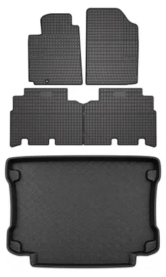 Image de Tapis en caoutchouc + bac de coffre pour Toyota Yaris Verso 2001-2005 (coffre standard) – 5 pièces, noirs, sur mesure