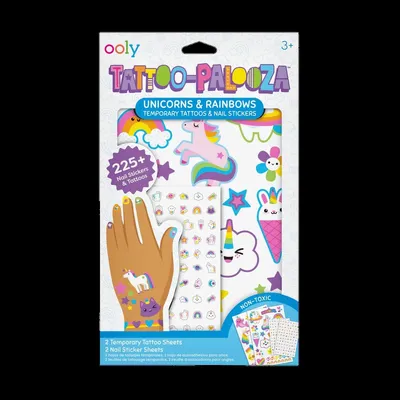 Immagine prodotto di Tatuaggi temporanei e adesivi per unghie Ooly: set con unicorni e arcobaleni