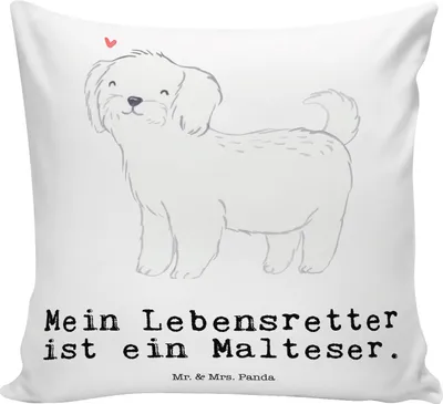 Produktbild von Mr. & Mrs. Panda kuschelkissen 40x40 Malteser Lebensretter - Weiß - Geschenk, Sofa Kissen, für, Sofakissen, Dekokissen, bedruckt