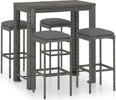 Produktbild von vidaXL 5-tlg. Gartenbar-Set mit Kissen Poly Rattan Grau