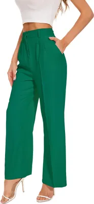 Immagine prodotto di FUNYYZO Donna Pantaloni a vita alta a gamba larga Verde XL