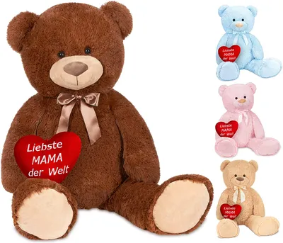 Produktbild von Brubaker XXL Teddybär 100 cm Braun mit einem Liebste Mama der Welt Herz Stofftier Plüschtier Kuscheltier