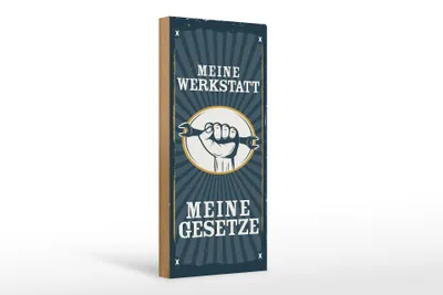 Produktbild von Holzschild Spruch 10x27cm Retro meine Werkstatt meine Gesetze