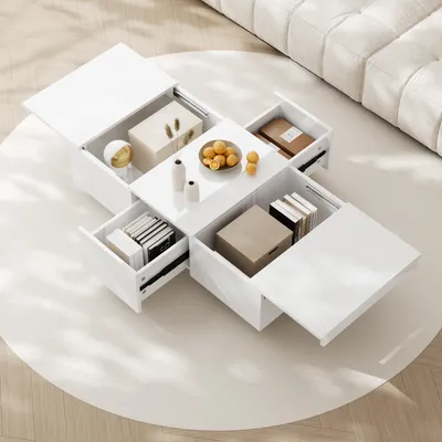 Image de MODFU Table Basse Design Contemporain avec Rangement Intégré - Structure en MDF - Blanc - 100x50x31 cm