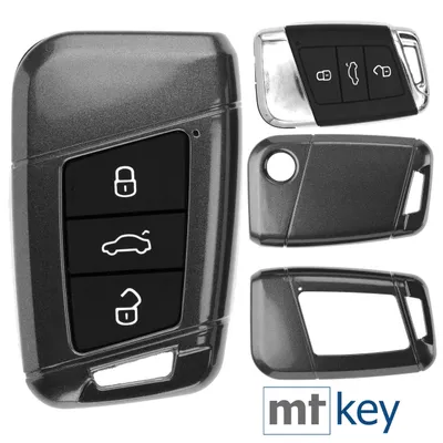 Produktbild von Auto Schlüssel Kunststoff Hülle ABS Plastik Schutz Cover Grau kompatibel mit VW Arteon T-Roc Passat B8 Skoda Superb KEYLESS SMARTKEY