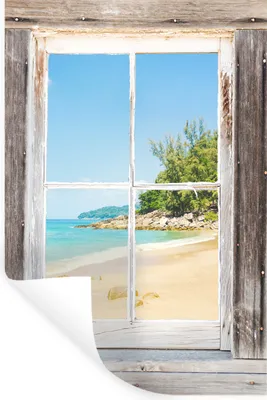 Produktbild von MuchoWow® Wandtattoo Wandsticker Wandaufkleber Durchblick - Strand - Holz 80x120 cm Selbstklebend und Repositionierbar - Repositionierbar - Wasser abweisend