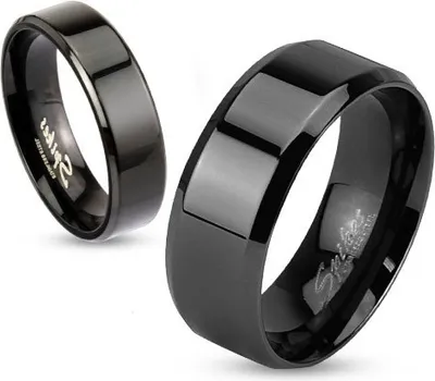 Produktbild von Damen Herren Ring Edelstahl Partnerring Ehering Verlobungsring Bandring schwarz 57 - Ø 18,14 mm 6 mm