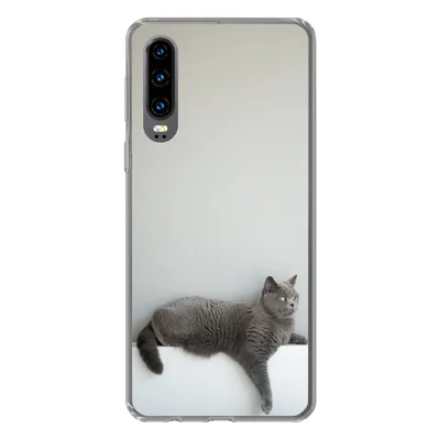 Produktbild von MuchoWow® Handyhülle Schutzhülle Hülle für Huawei P30 Katze - Britisch Kurzhaar - Grau - Mädchen - Kinder - Jungen - Kinder Silikon Softcase Handy Hülle - Kartenbesitzer