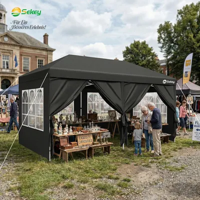 Produktbild von Sekey Faltpavillon 3x6 m wasserdicht UV50+ Gartenpavillon Partyzelt mit 6 Seitenteilen höhenverstellbar, Schwarz