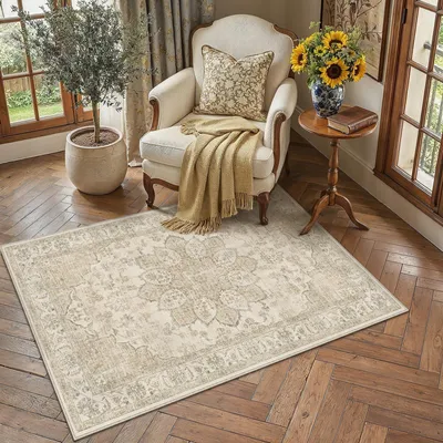 Produktbild von Vintage Teppich 80x150 cm - Waschbar und Rutschfest für Wohnzimmer und Schlafzimmer