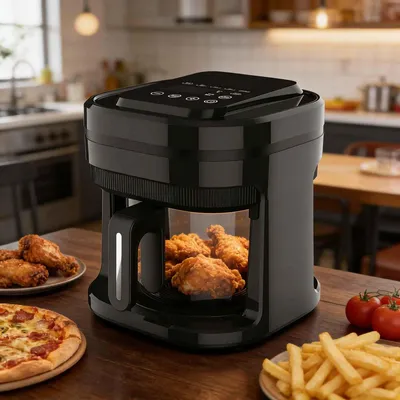 Obrázek produktu pro AIORBER Horkovzdušná fritéza 3,5 l s průhledovým okénkem a dotykovým displejem, 200 °C, časovač 1–200 min, 360° cirkulace vzduchu, bez oleje, kompaktní, černá