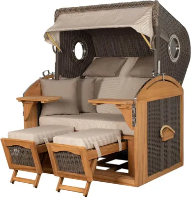 Produktbild von Strandkorb-Set - bene living - Borkum XL Teak - PE grau - Modell 510 - inkl. Liftersystem