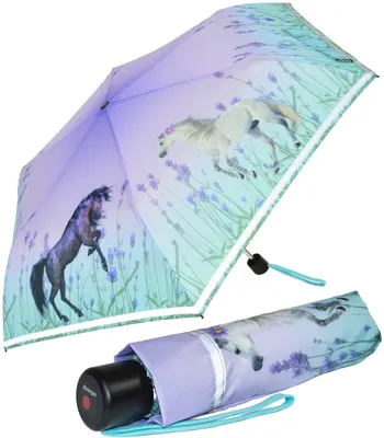 Produktbild von Knirps 4Kids Kinder-Taschenschirm Pferde reflective mit Reflexborte - Wild Horses