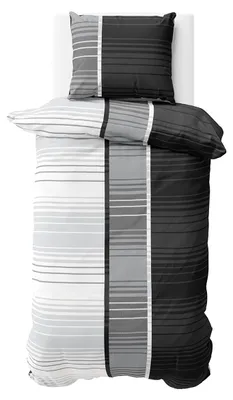 Produktbild von Bettwäsche 135x200 cm Mikrofaser Bettbezug Anthrazit Grau Weiß Gestreift Garnitur Bezug 2 teilig