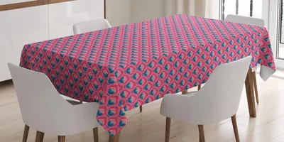 Immagine prodotto di ABAKUHAUS Tovaglia floreale, motivo geometrico floreale retrò anni '70 ripetitivo, 140 x 240 cm, rosa pastello e blu mare