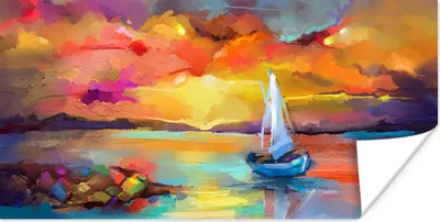 Produktbild von MuchoWow® Poster Malerei - Ölfarbe - Boot - Farben 120x60 cm - Bild