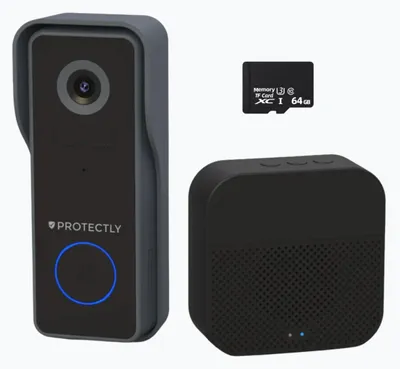 Productafbeelding van Protectly® Slimme Video Deurbel - WiFi Draadloos - Waterdicht - Incl. Gong & 64GB SD - 2K Ultra HD