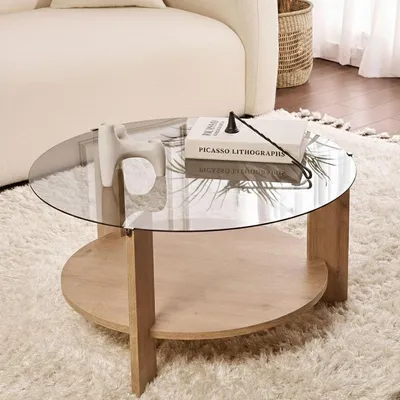Image de Canevino - Table basse, 75x75x40h cm Chêne Marron, Forme Ronde
