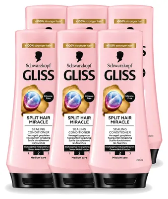 Productafbeelding van 6 x Gliss Hair Repair Conditioner voor beschadigd haar, "Split Hair Miracle" - 200 ml - Voordeelverpakking - 6 stuks
