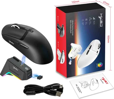 Produktbild von Leichte Gaming-Maus mit 3 Modi und Ladestation Hochpräzisionssensor Programmierbar Schwarz