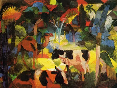 Obrázok produktu pre August Macke Art Print Obraz - Krajina s kravami a ťavou (80 x 60 cm)