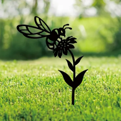 Metall Bienen Silhouette Garten Dekoration 12,9x24,8 cm schwarz