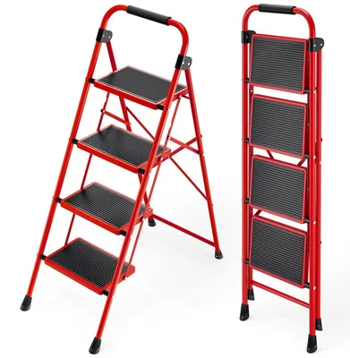 Imagen del producto de Escalera plegable de 4 peldaños, de acero resistente, plegable, para uso doméstico