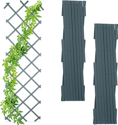 Image de Treillis extensible Relaxdays, lot de 3, support pour plantes grimpantes, 180 cm, jardin, balcon, terrasse, plastique, gris