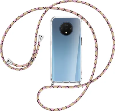 Produktbild von Handykette Backcover-Schutzhülle mit Band (Metall silberfarben) für OnePlus 7T - rosa Karo
