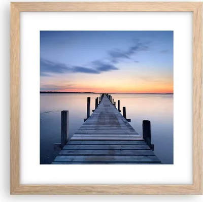 Produktbild von Gerahmtes Poster - Rahmen in heller Eiche - Sonnenuntergang See Wasser Brücke - 30x30 cm - Wand Bild - Wanddeko - Wandbilder - Wandposter - Bilderrahmen - Bilder - Kunstdruck - P2NAC30x30-2508