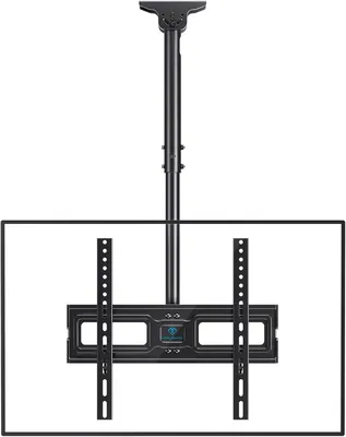 Immagine prodotto di Support per TV da soffitto - Montaggio a soffitto - Supporto regolabile, girevole e inclinabile - Capacità massima di carico: 50 kg - Standard VESA 400x400 mm - Alluminio nero