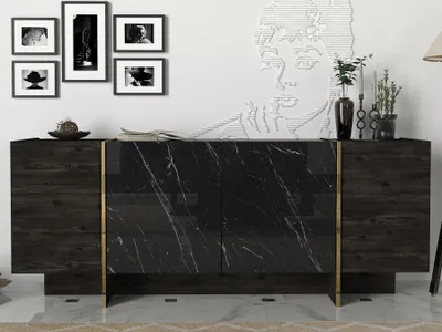 Produktbild von Sideboard Veyron Rebab Braun Dunkelgrau Marmor Optik | B 180 cm x H 75,5 cm x T 46,6 cm