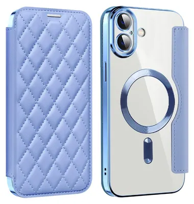 Produktbild von Für Apple iPhone 16 Plus 360 Grad Full Body Magsafe RFID Anti Datenklau Kunst Leder Hülle Tasche Hellblau