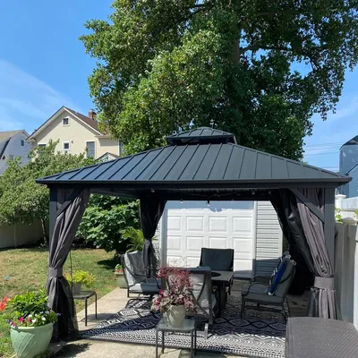 Produktbild von PURPLE LEAF Economy Hardtop Pavillon 4,25x3,65 m wasserdicht, winterfest und stabil für den Garten, Grau,mit Beleuchtung