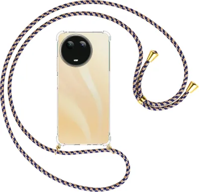 Produktbild von Handykette Backcover-Schutzhülle mit Band (Metall goldfarben) für Realme C67 4G - blau+beige